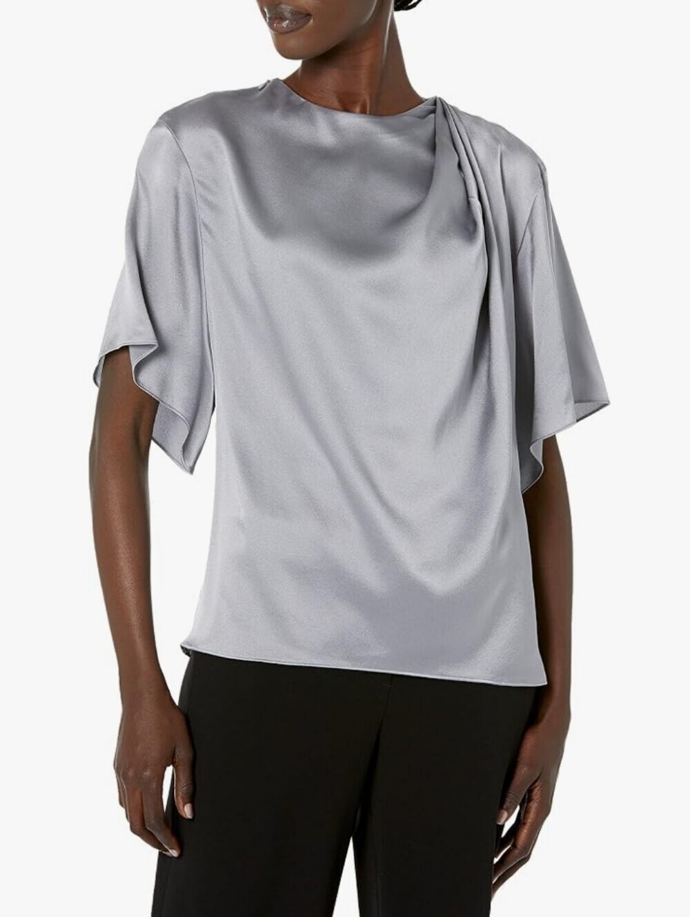 Vince Draped Silk Flutter Sleeve Blouse Piero Blue Medium